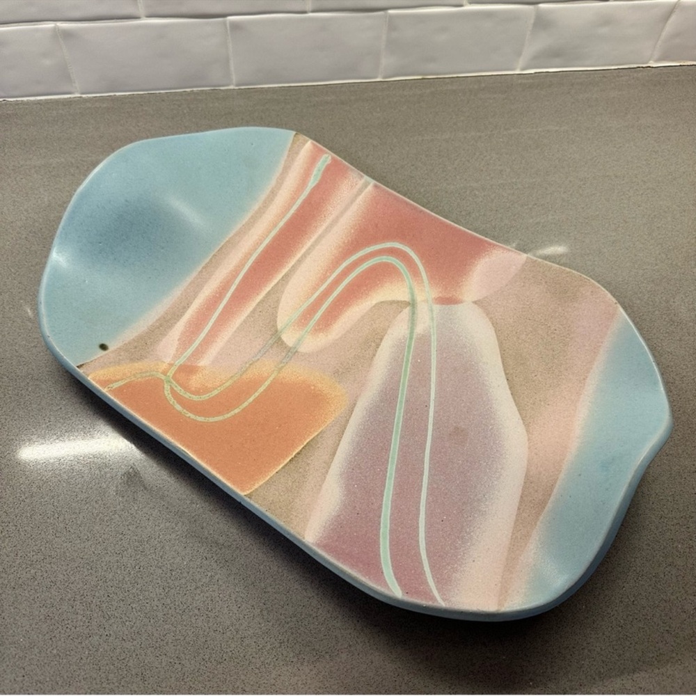 1980s Carol McFarlan Postmodern Ceramic Large Centerpiece Platter 11"x17” - Picture 7 of 10